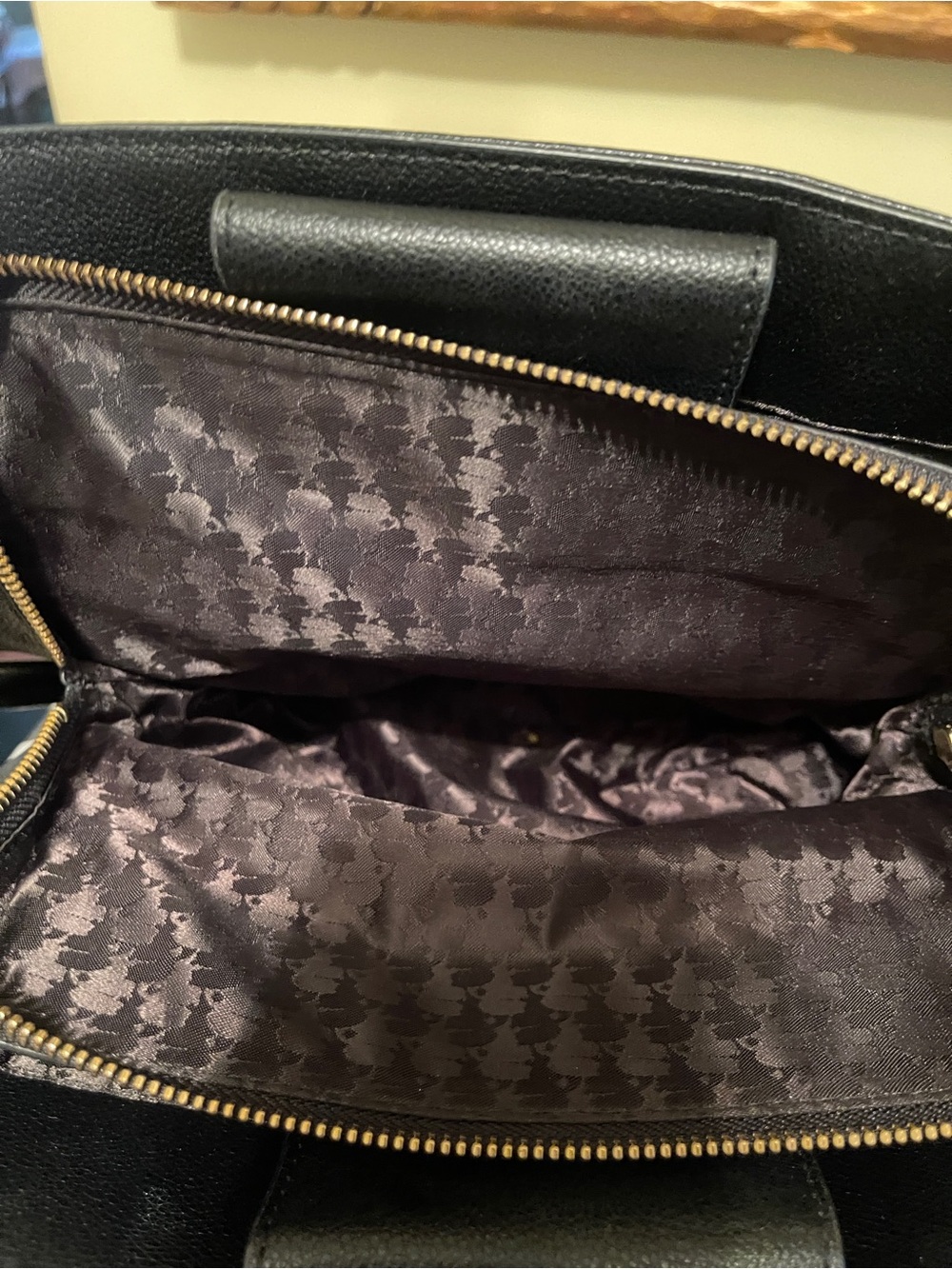 Karl Lagerfeld Black Leather Tote with Gold Stud Chevron & Chain Straps - Picture 3 of 14